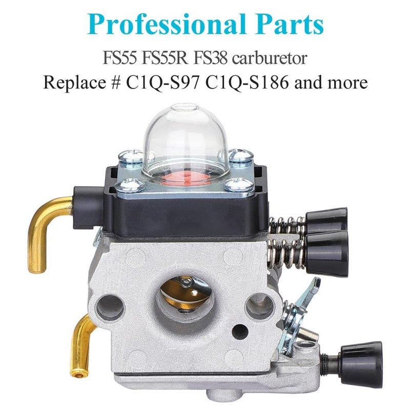 HOODELL FS55 Carburetor, Easy-start FS 55 Carb with Rebuild Kit, Premium FS55R FS45 FS38 HL45 Carburetor for ZAMA STIHL String Hedge Trimmer Weed Eater Parts with Fuel Line Kit - Image 2